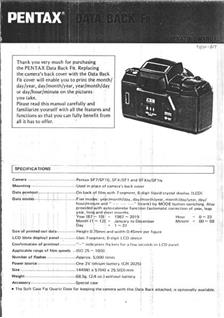 Pentax SFX manual. Camera Instructions.